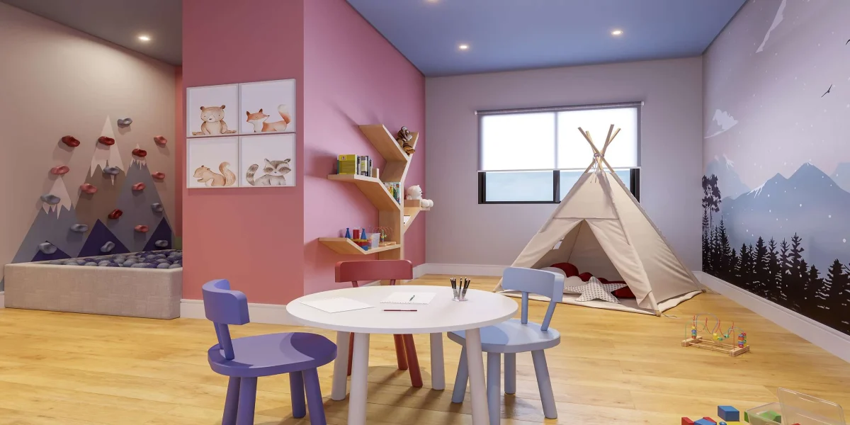 MS Zappa - Sorocaba - Brinquedoteca lúdica com paredes temáticas e área para brincar.