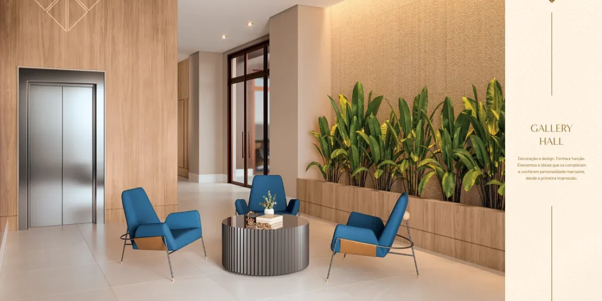 MS Zappa - Sorocaba - Hall imponente com décor elegante e paisagismo interno.