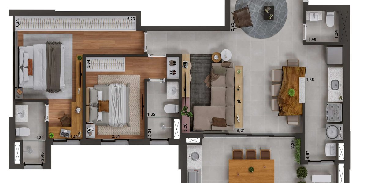 MS Zappa - Sorocaba - Planta 99m² com 3 dormitórios, suíte master e estar amplo.