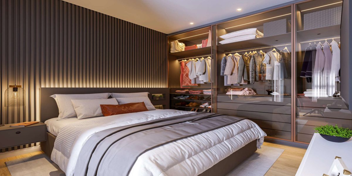 MS Zappa - Sorocaba - Suíte master com marcenaria planejada e closet iluminado.